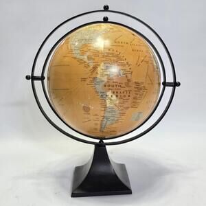 Vintage Nautical Rotating World Globe 14” with World Time Dial Black Base.